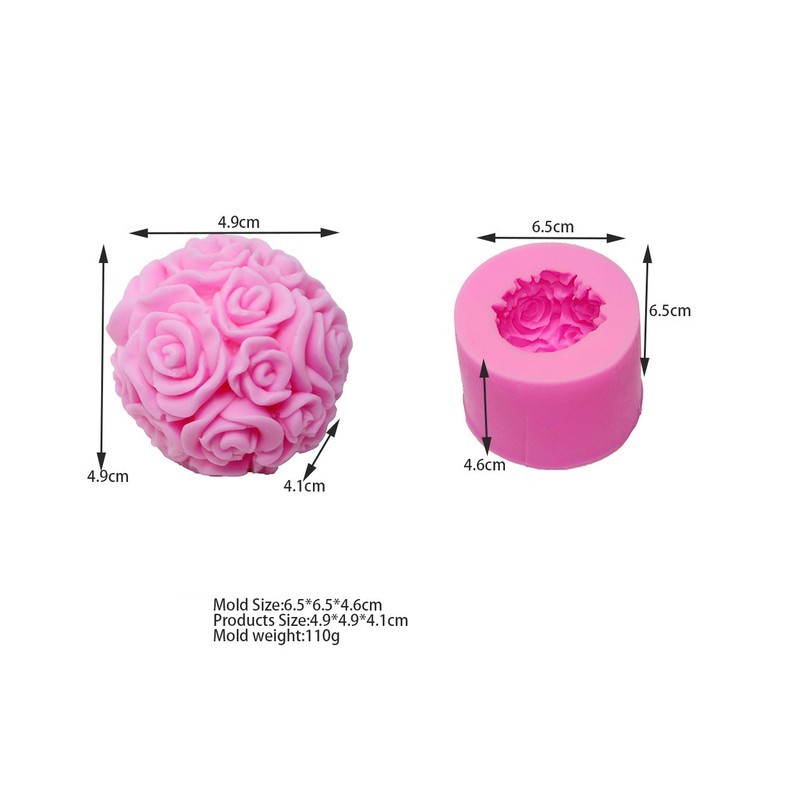 Candle mold, silicone, rose ball, 49x49mm