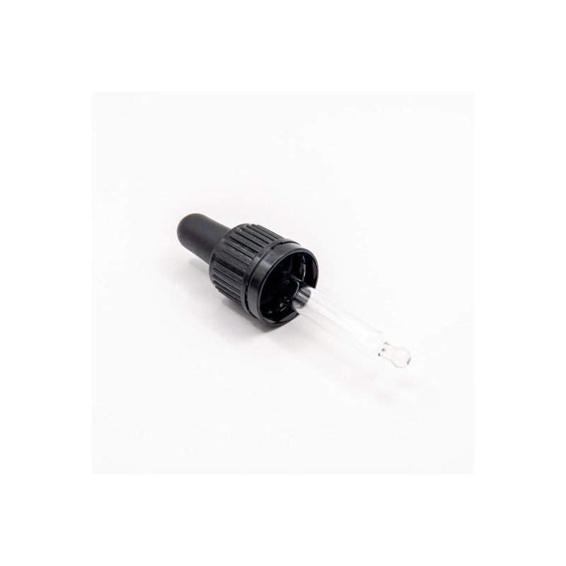 Cap with safety ring and pipette, DIN18, for 10 ml bottle, black
